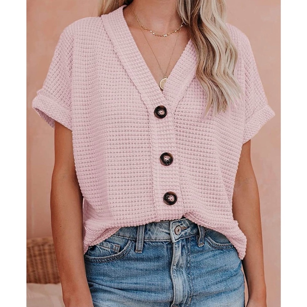Pink waffle knit top from Amazon